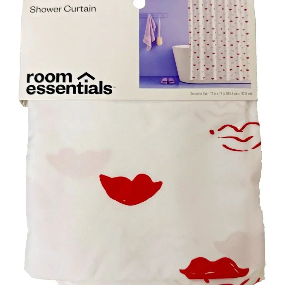 Room Essentials Red Lips Shower Curtain RED LIPSTICK NEW